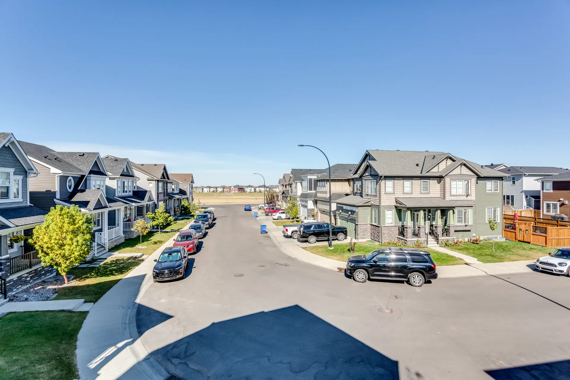 Cul-de-sac of front-drive and laned homes in Cityscape, Calgary NE