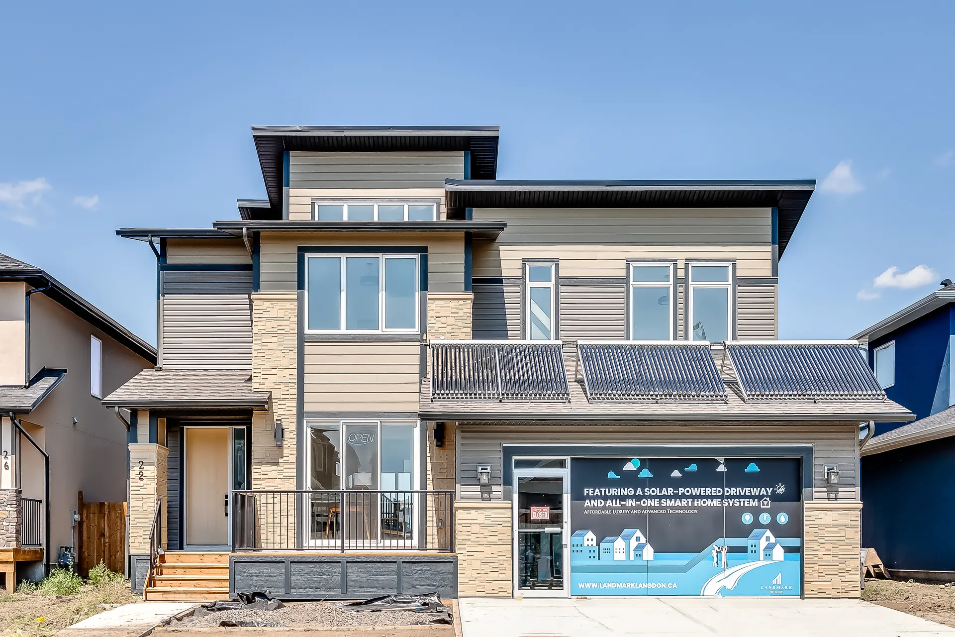 Detached homes along North Bridges Road in Langdon, Alberta